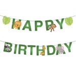 Green Jungle, Animal Theme Happy Birthday Banner