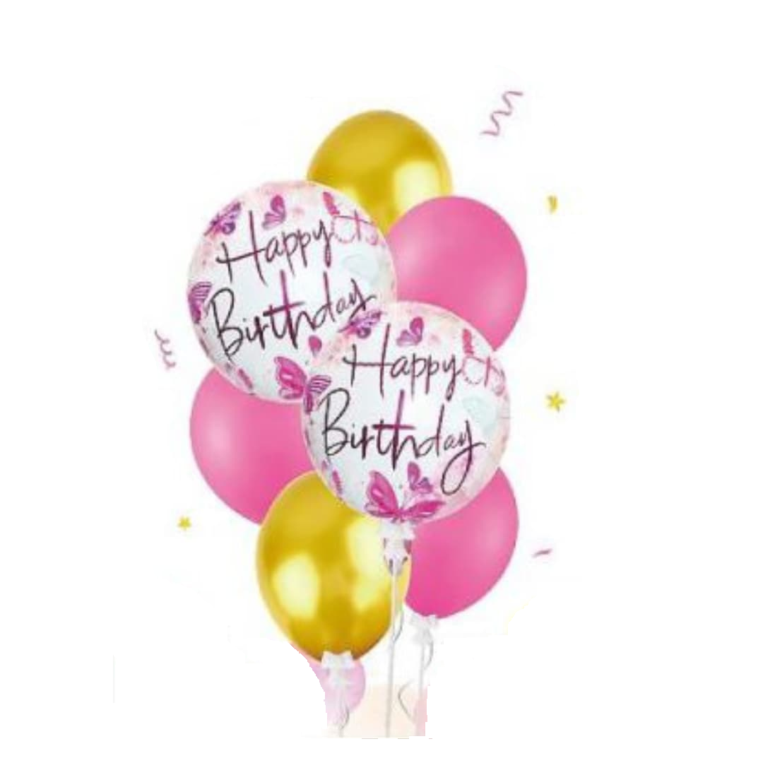Happy Birthday Balloon Set 7pcs | Pink & Gold Party Decorations