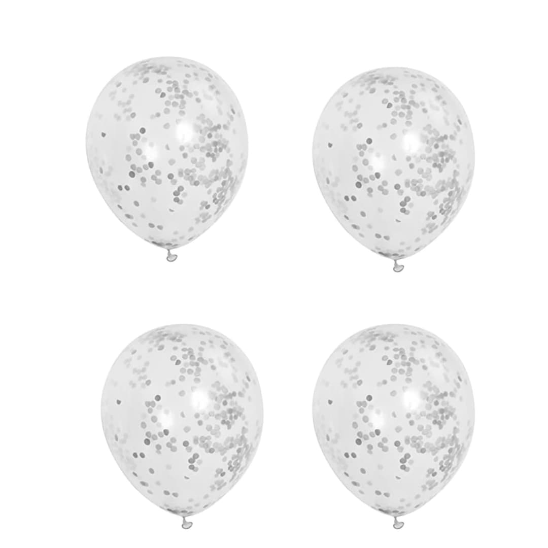 4 silver confetti balloons