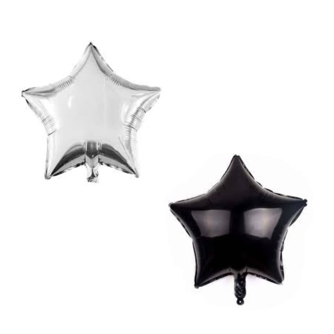 silver and black foil star balloon