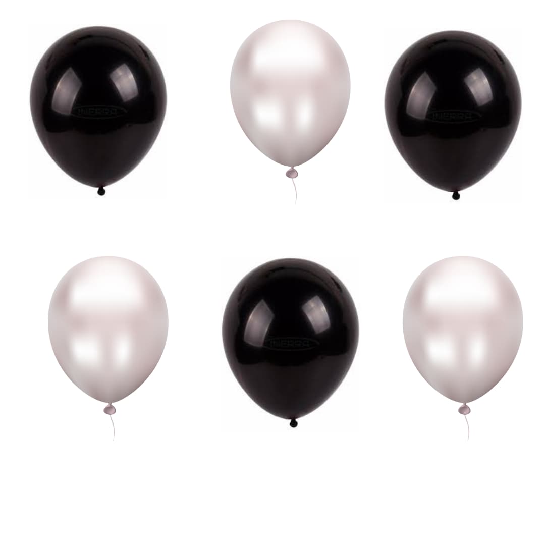 3 black and 3 silver balloons